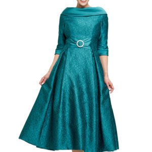 Elegant 50’s Tea Length Jacquard Dress