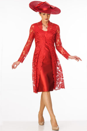 Elegant Red Lace Coat Over Silk Dress 