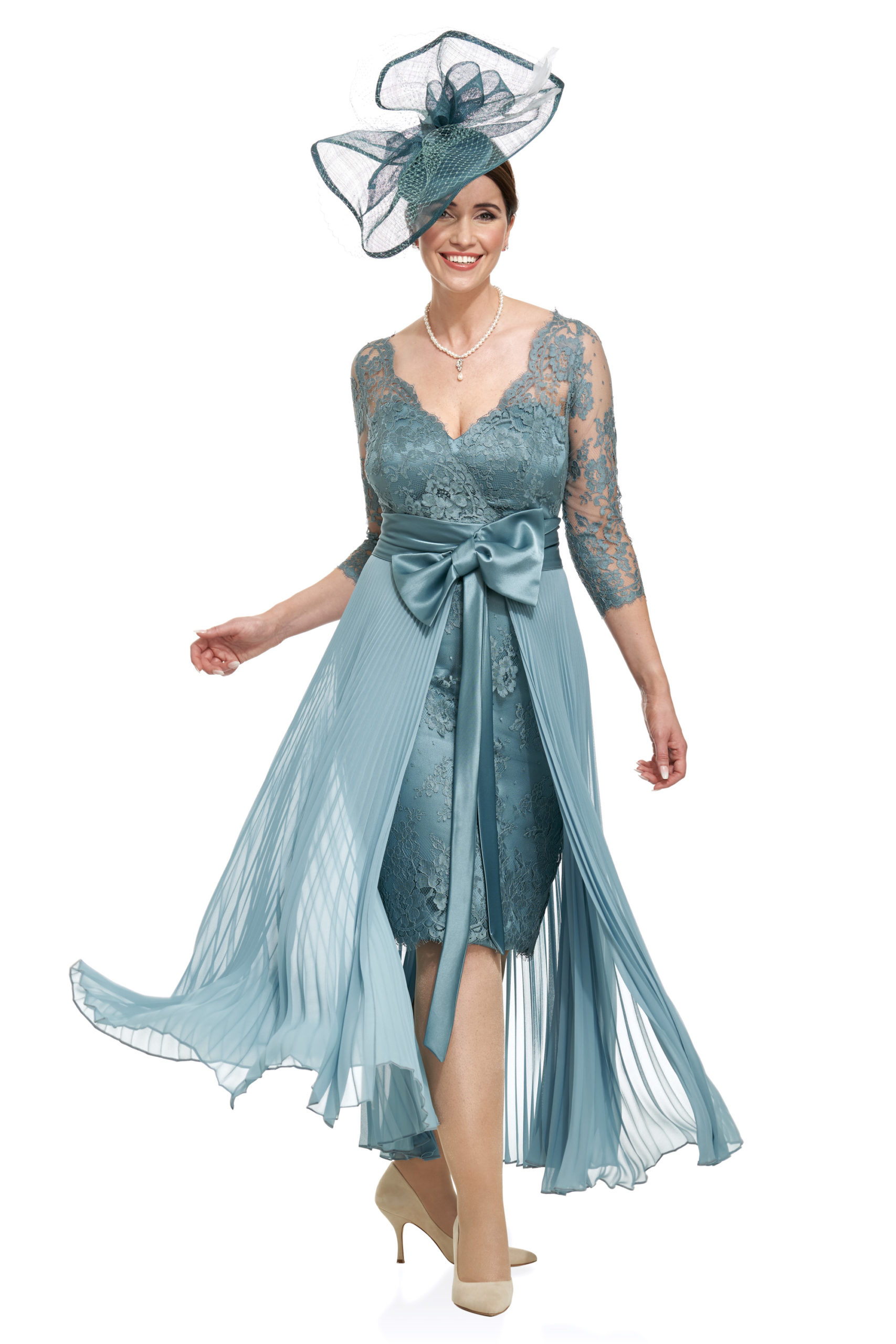 French Lace Dress & Detachable Pleated Chiffon Overskirt | Joyce Young