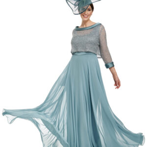 Full Length Chiffon Dress with Beaded Top
