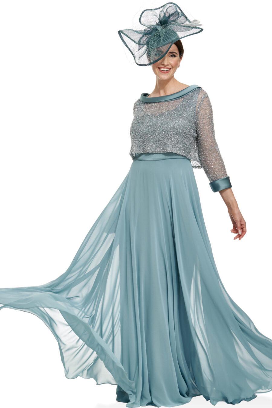 Full Length Chiffon Dress with Beaded Top