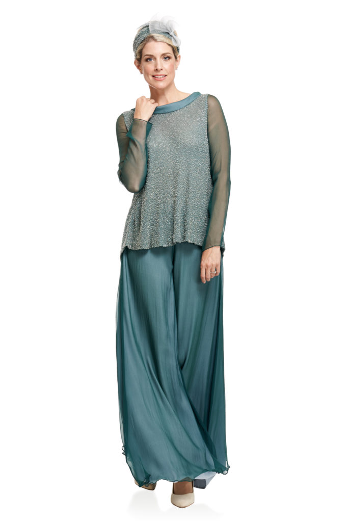 Georgette Beaded Silk Tunic and Palazzo Pants