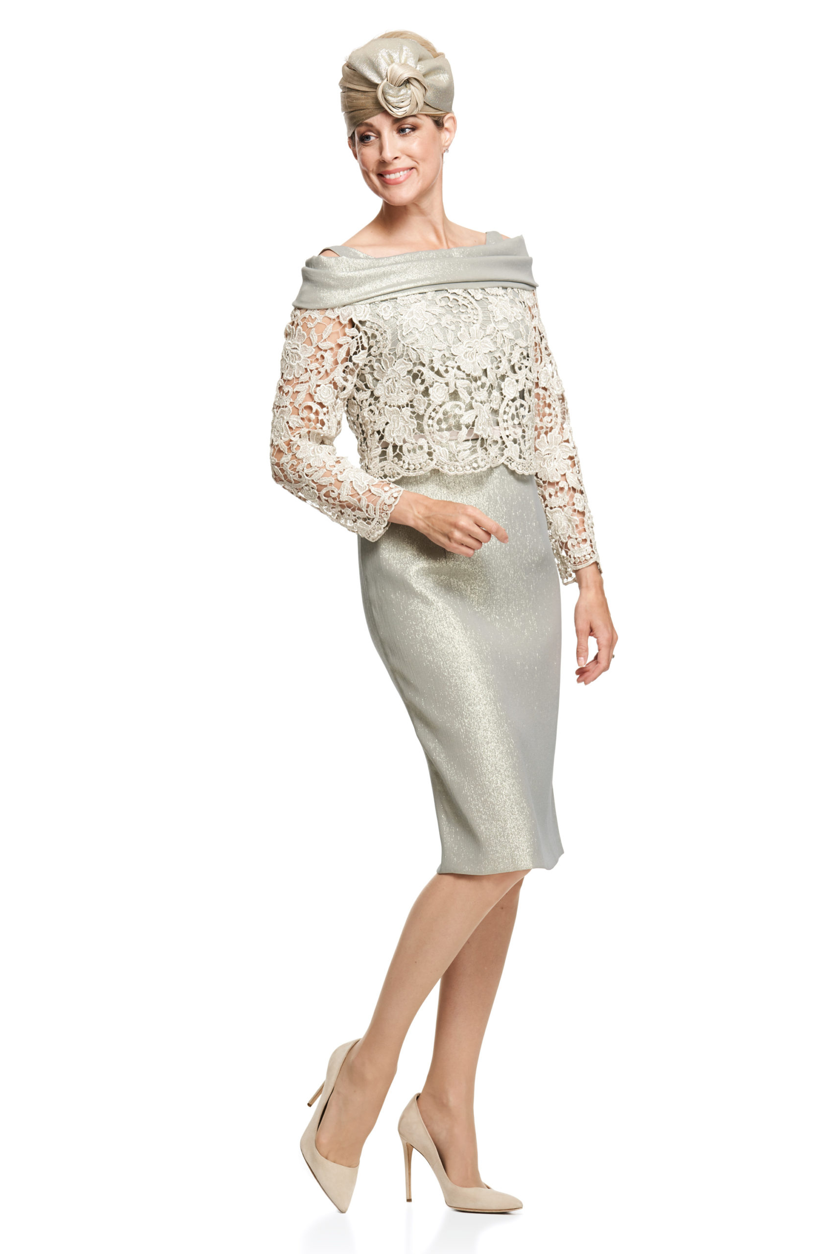 Gold Lamé Dress with Gold Guipure Top