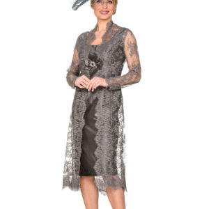 Grey Lace Coat And Silk Dress