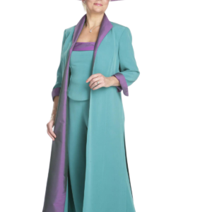 3 piece silk coat bodice and trousers mother of the bride plus size outfit