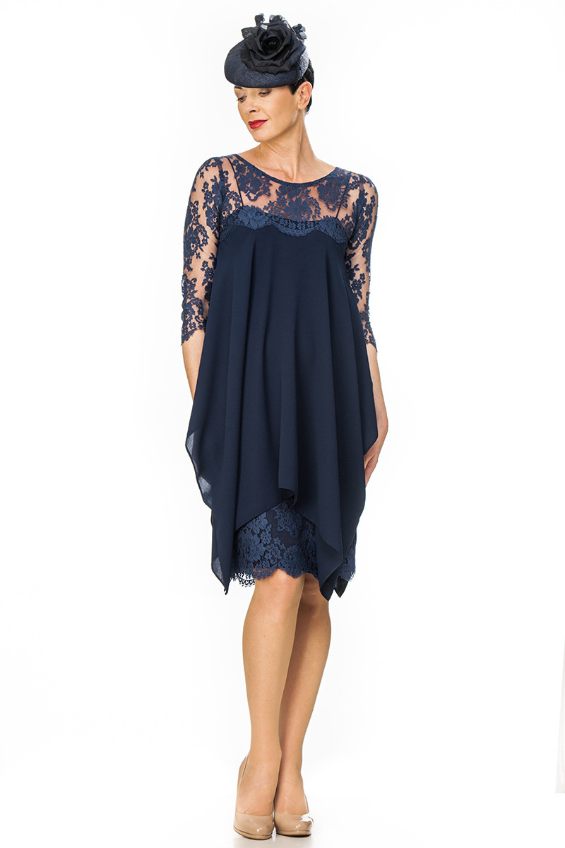 Navy crepe and lace dress