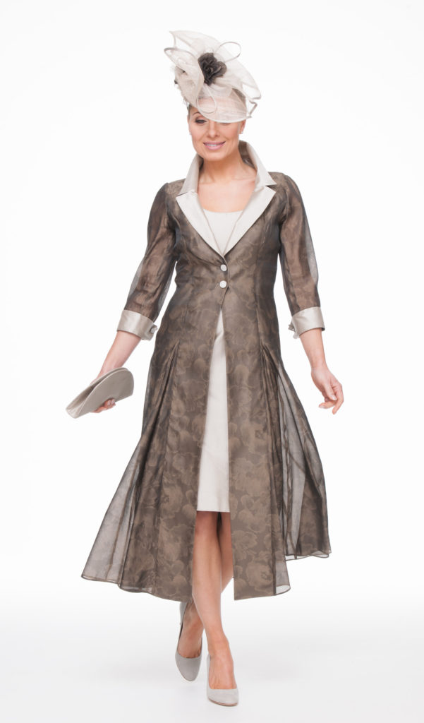Chocolate Oyster Organza Coat Joyce Young Mother of the Bride Long light flowy Coat