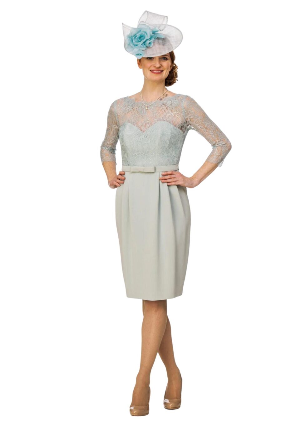 duck egg silk and lace dress for petite mother of the bride