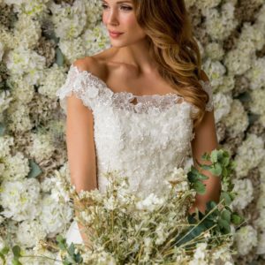 3D Beaded Lace Flower Top Wedding Dress
