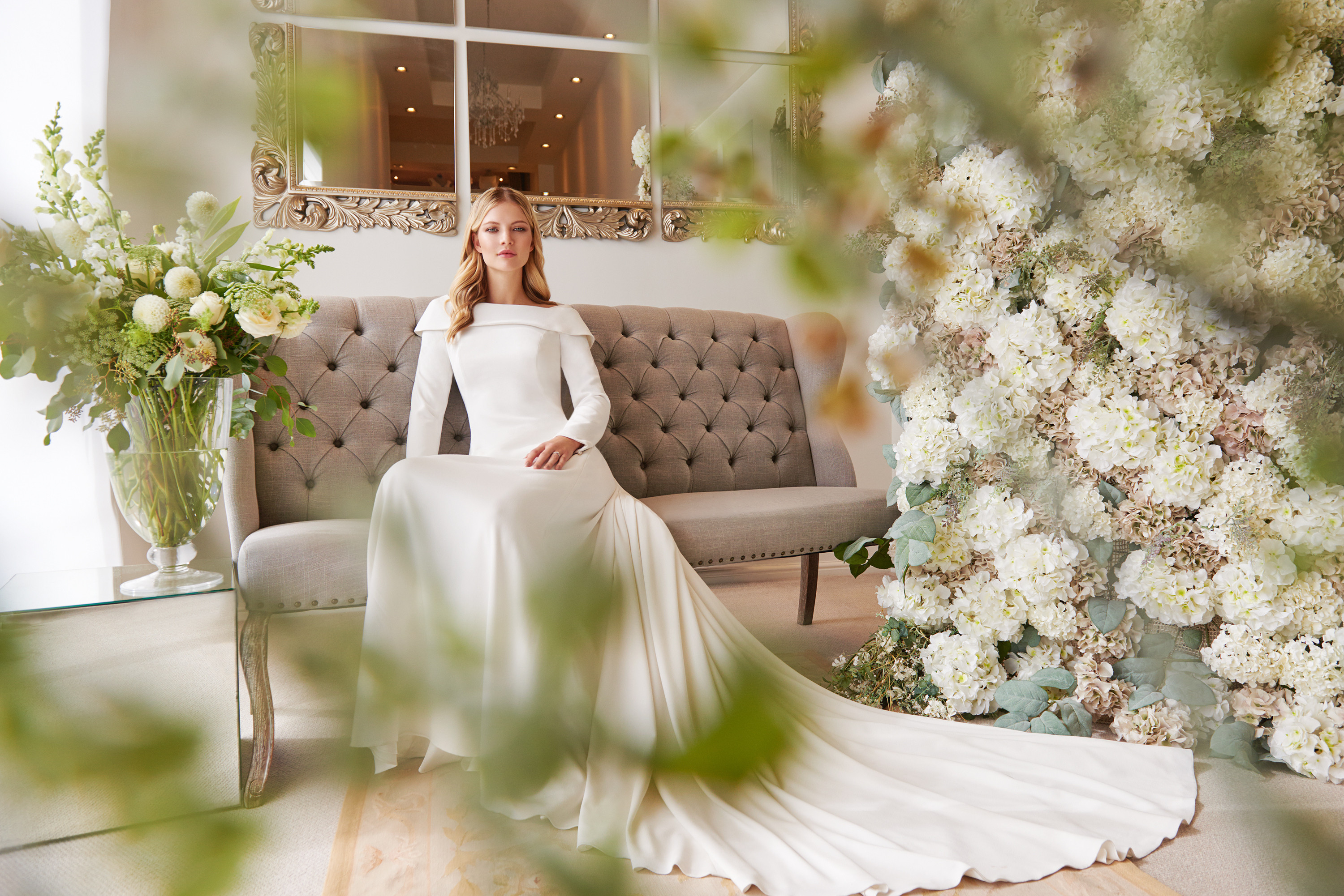 long sleeve bardot wedding dress