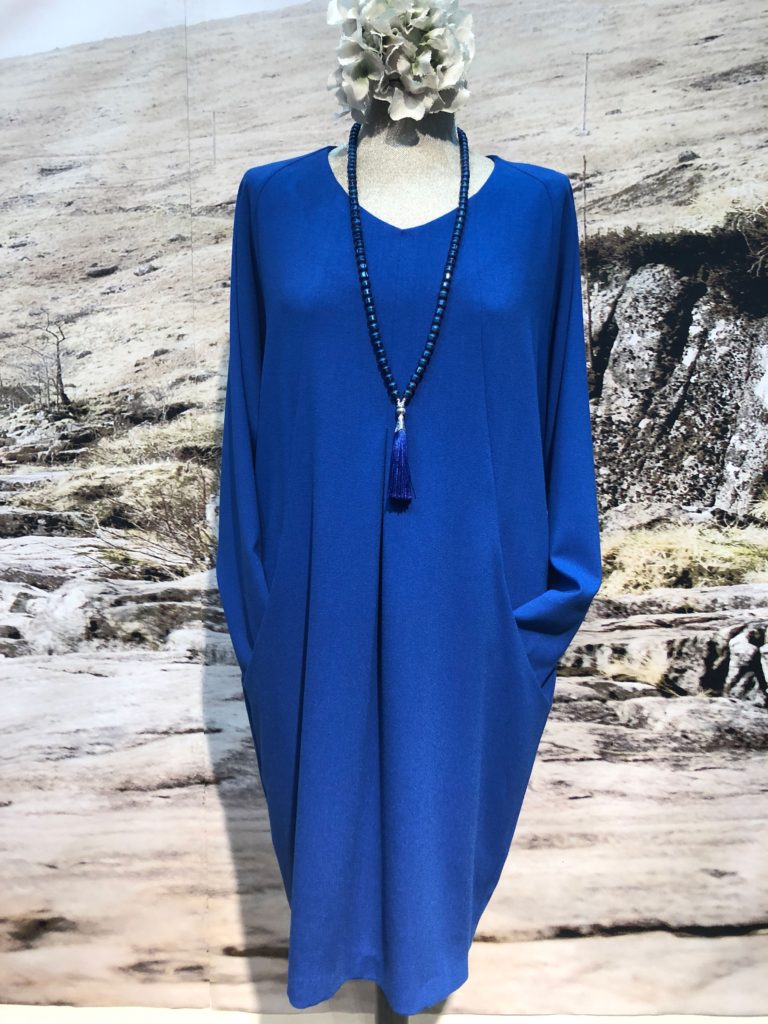 Long sleeve v neck dress in crepe