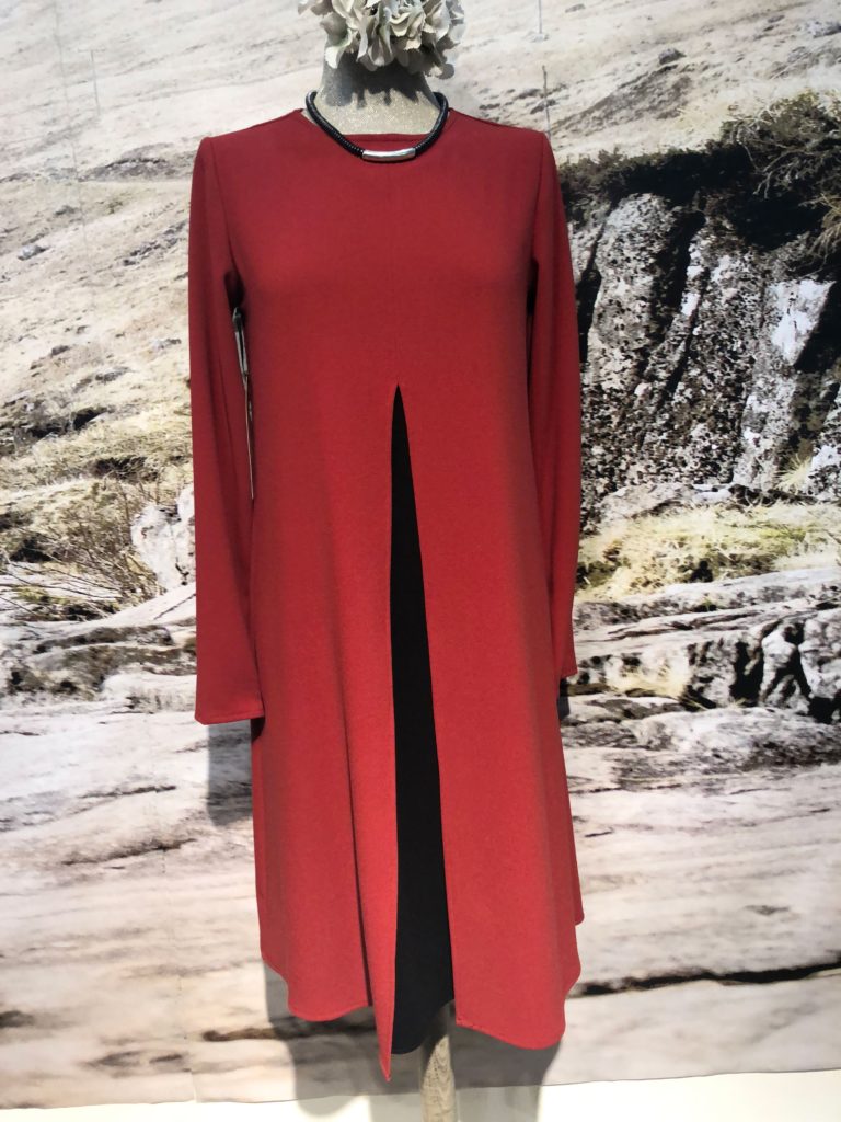 Long sleeve day dress with black inset