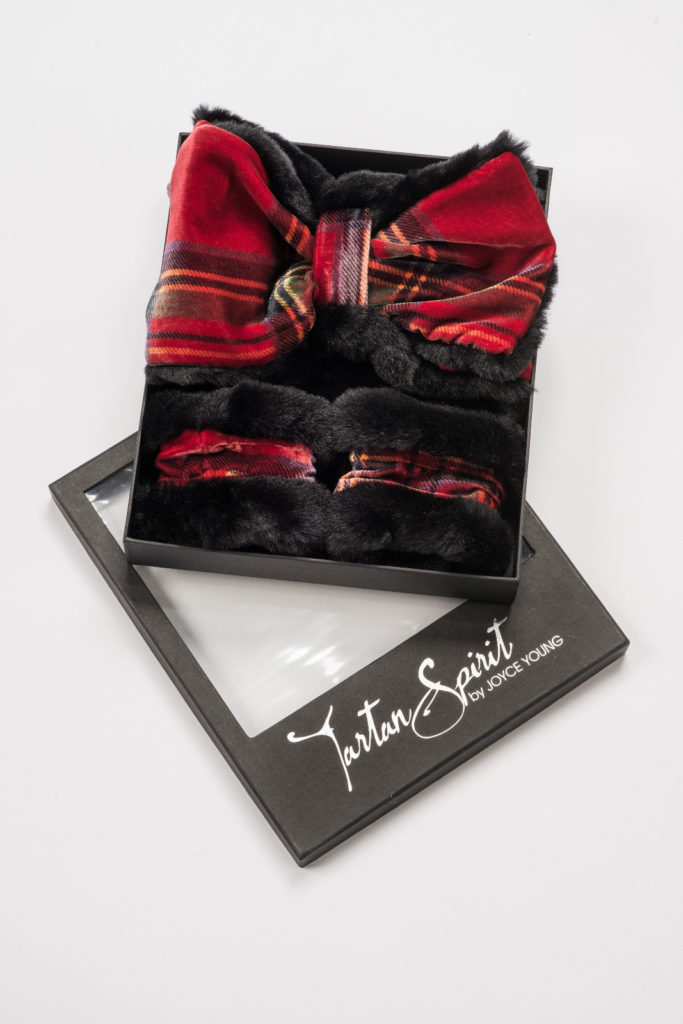 Tartan velvet and faux fur scarf /collar