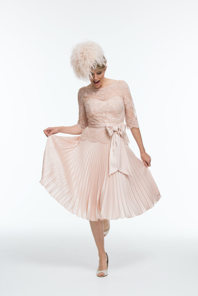 Circular Sun Ray Pleated Dress With French Lace Tunic