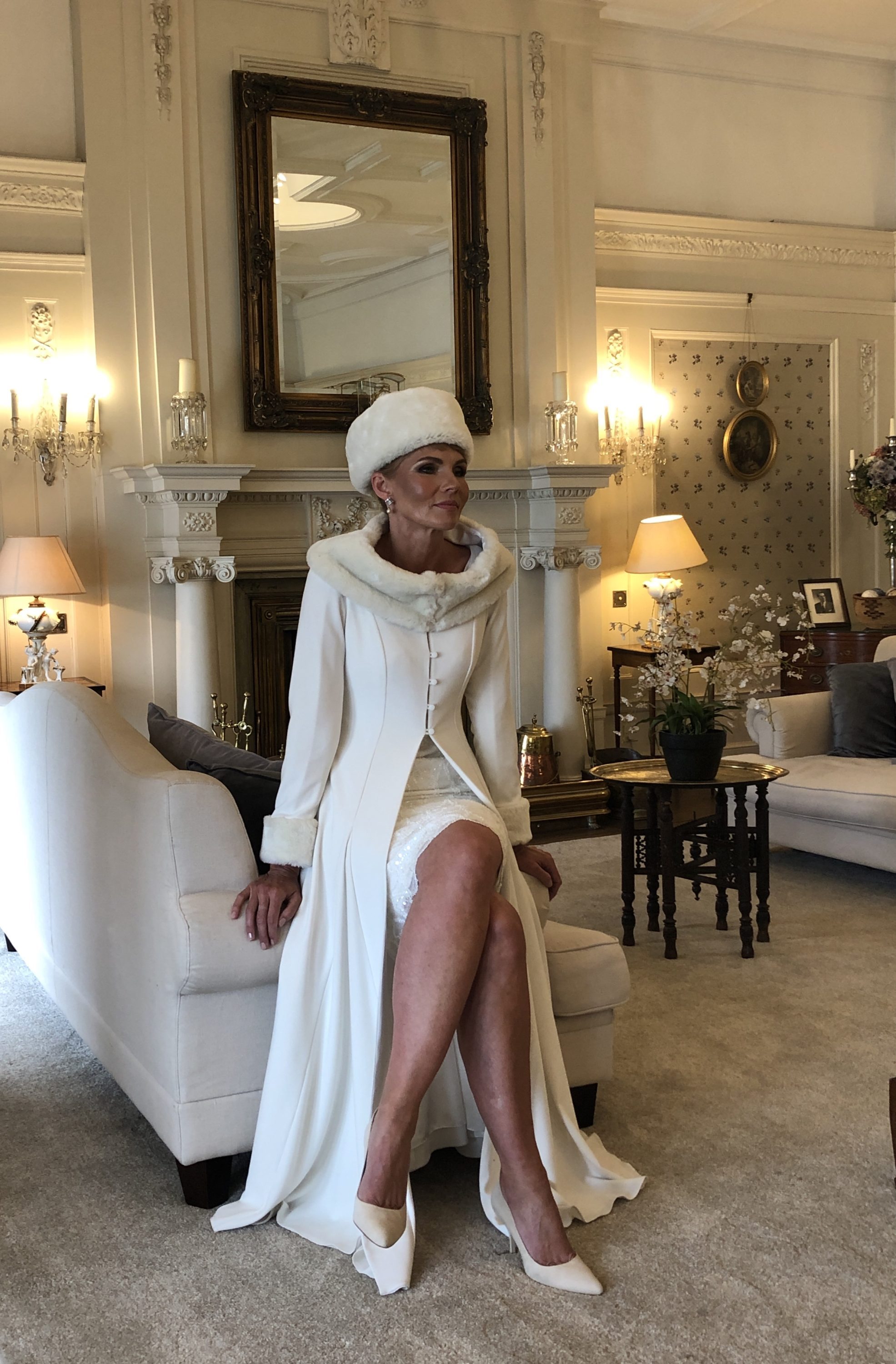 picture from Joyce Young mother daughter photoshoot at Sorn castle, mother wearing Swing Coat With Detachable Fur Collar And Cuffs