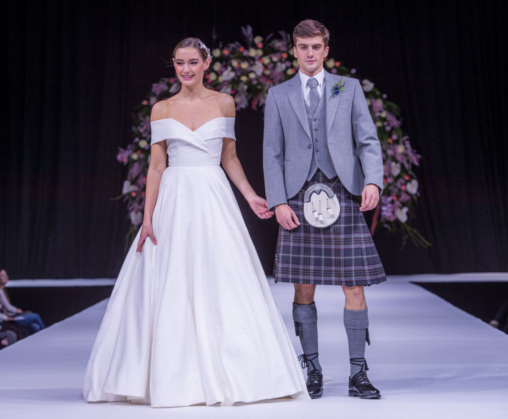 Scottish wedding show couture gown SWS 2020 Feb. Joyce Young and MacGregor MacDuff photographs by Alan Peebles