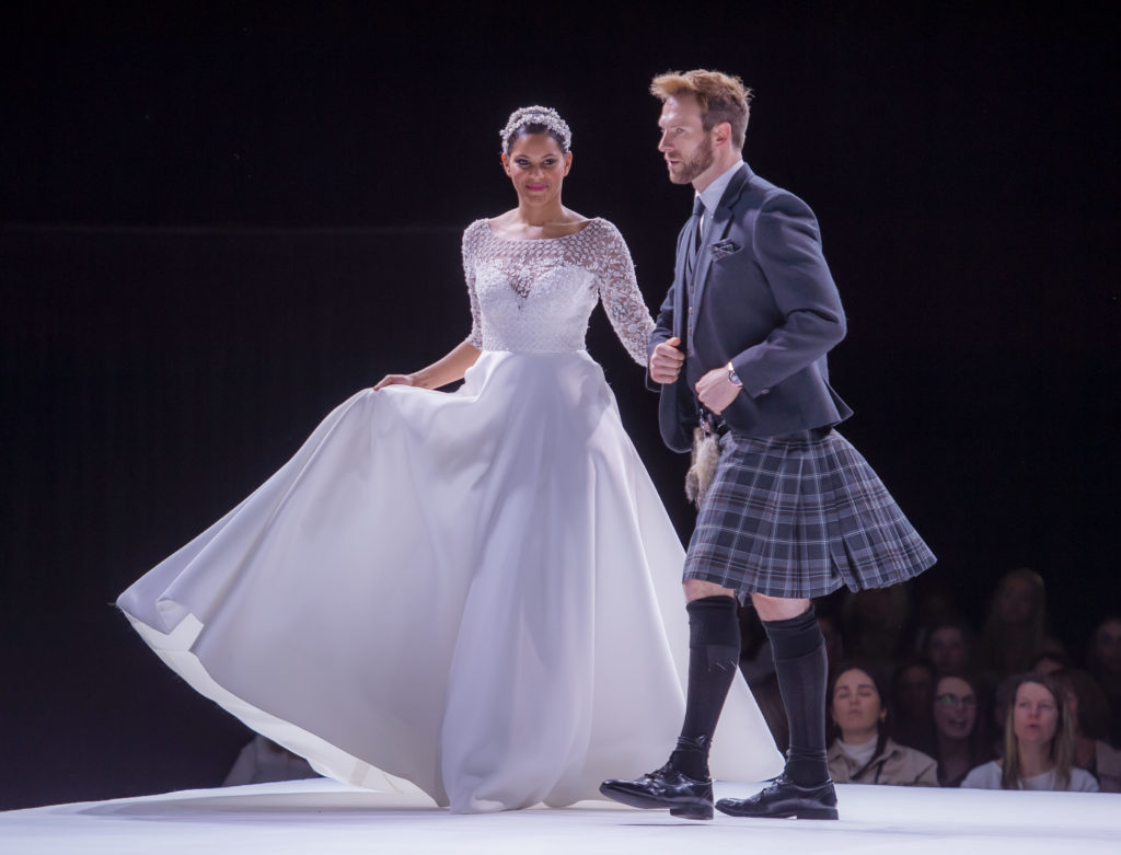 scottish wedding show couture gown SWS 2020 Feb. Joyce Young and MacGregor MacDuff photographs by Alan Peebles