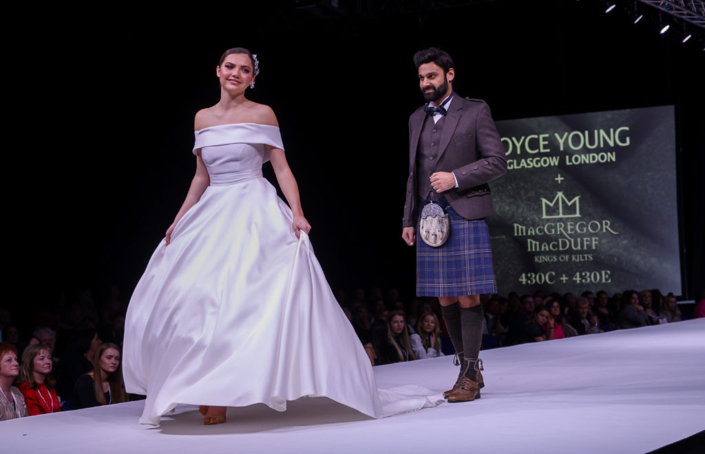 Scottish wedding show couture gown SWS 2020 Feb. Joyce Young and MacGregor MacDuff photographs by Alan Peebles