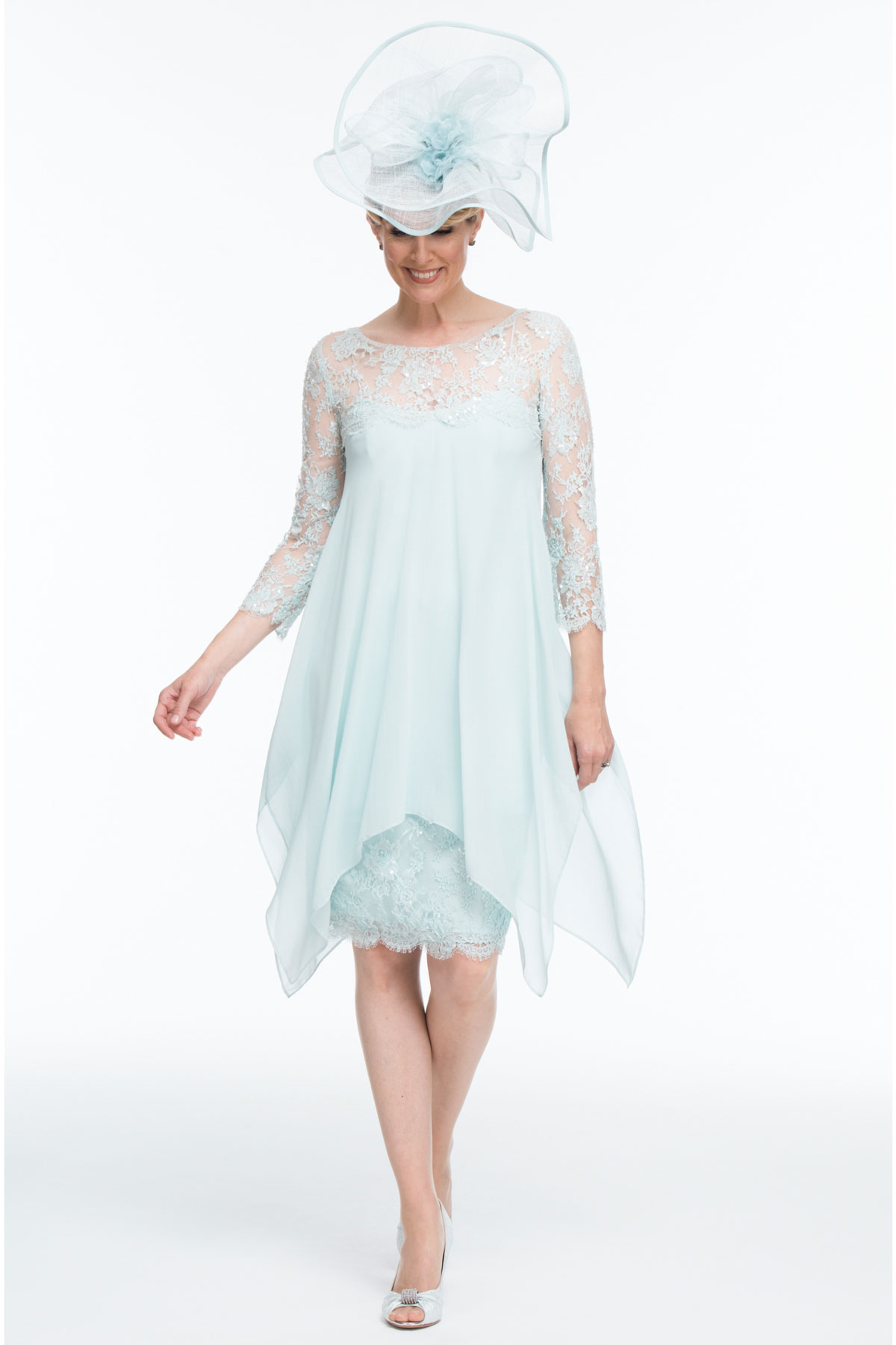 micro wedding attire, Handkerchief Silk Georgette Tunic And Dress With Beaded French Lace