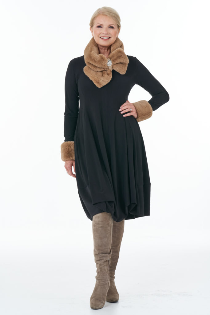 Black long sleeved V-neck bubble dress