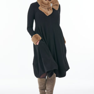 Black long sleeved V-neck bubble dress