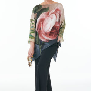 Knit Cropped Trousers in Black, Black trousers silk rose tunic