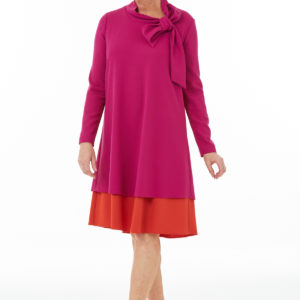 Fuchsia and Orange Bow Neck Dress