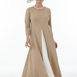 Camel and ivory panelled dress with contrast front inset