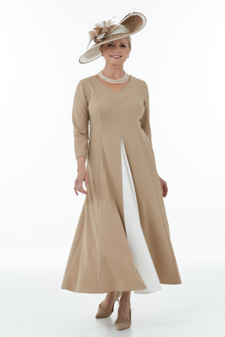 Camel and ivory panelled dress with contrast front inset