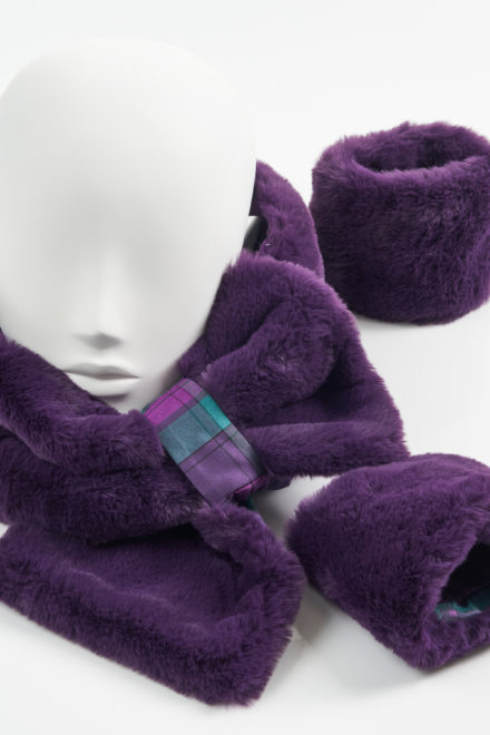 Purple and By Storm Tartan faux Fur Collar and Cuffs