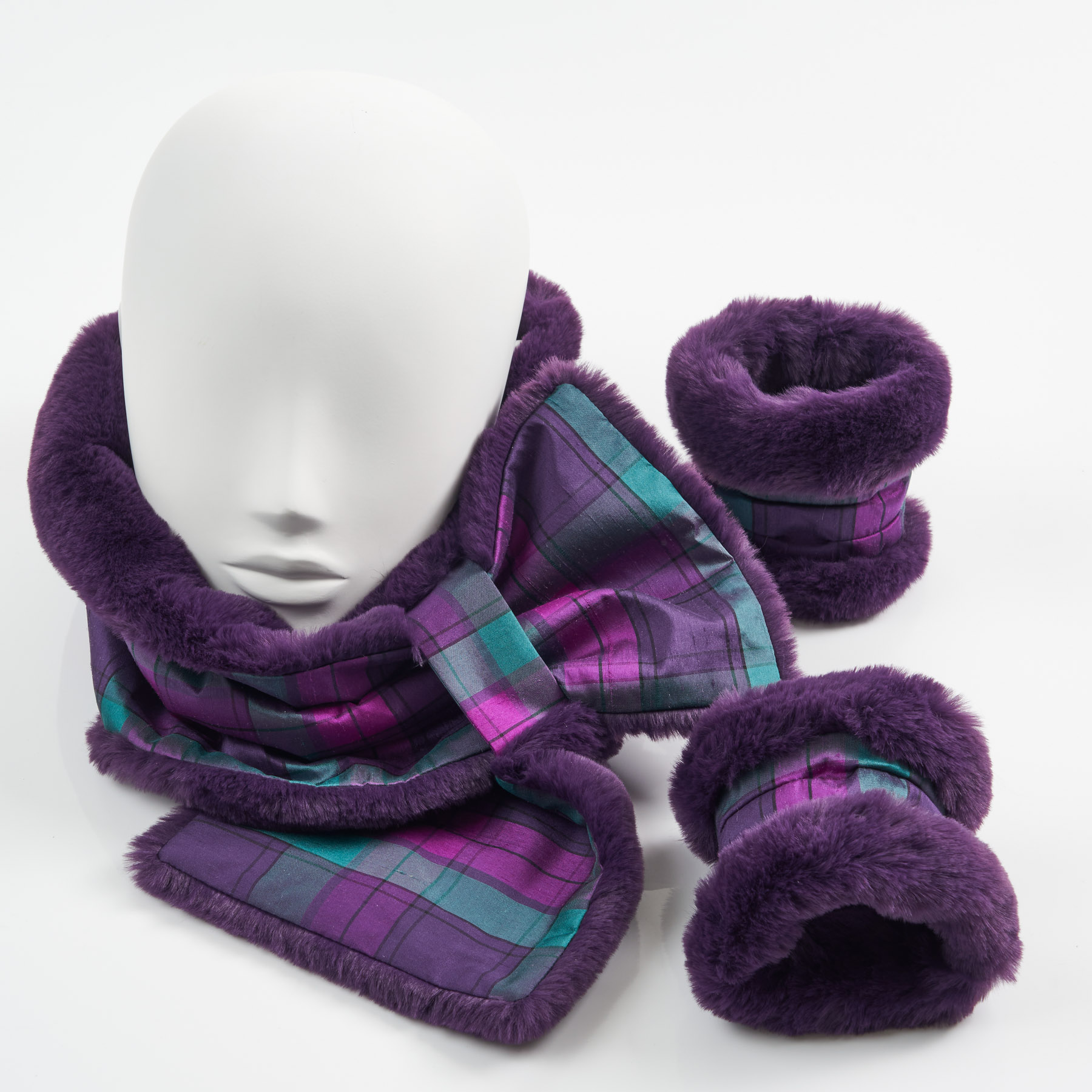 Purple & ByStorm Tartan Faux Fur Wedding Collars & Cuffs