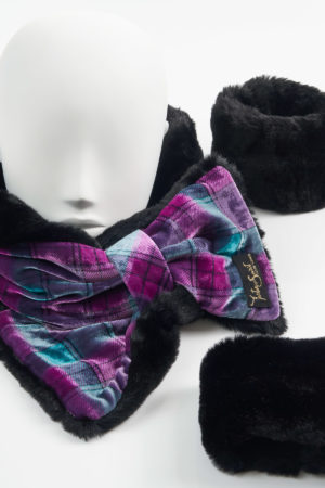 Black Faux Fur with ByStorm Velvet Tartan Collar and Cuffs