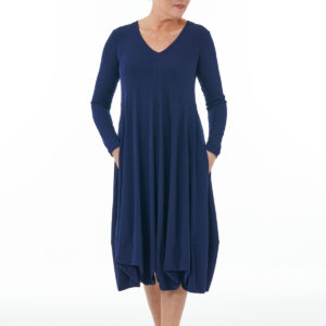 Navy Long Sleeve Knit Bubble Dress