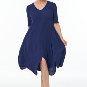 Short Sleeved Waffle Bubble Dress in Navy