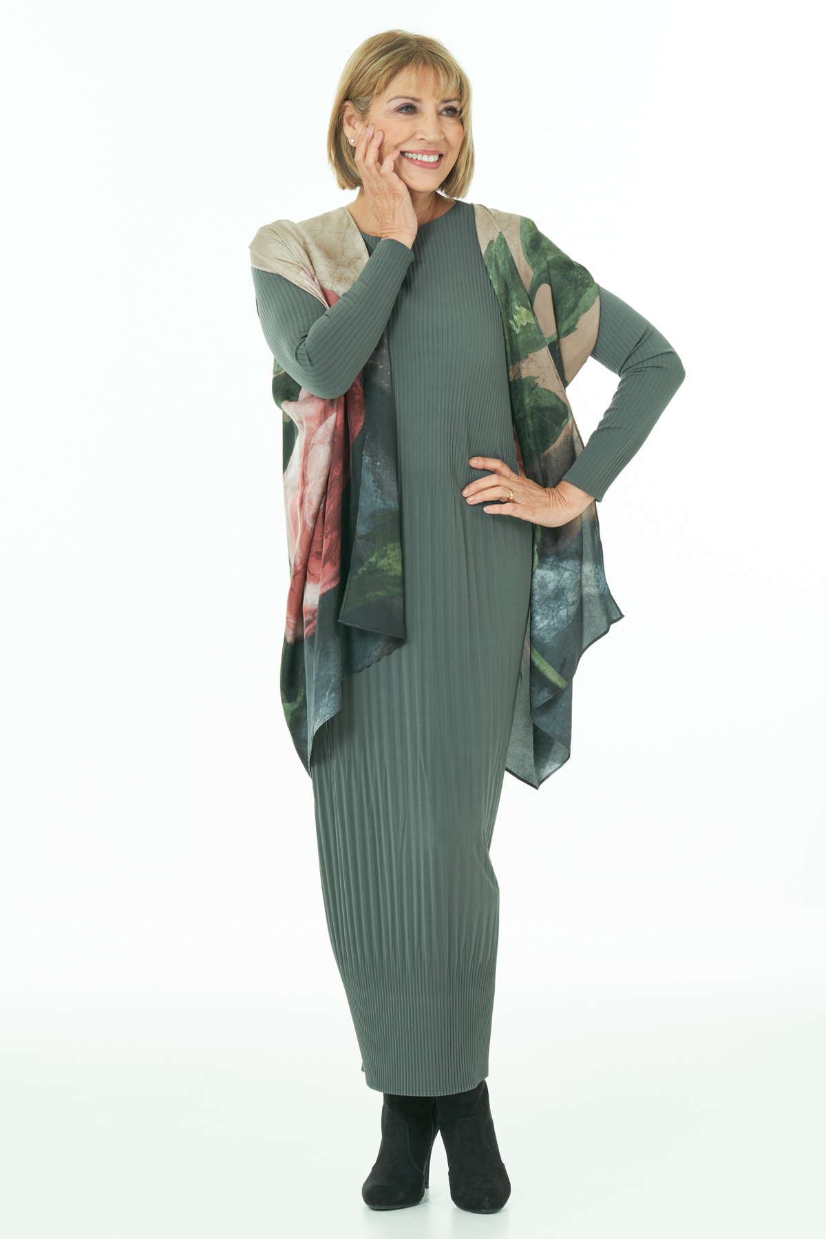 Statement Pleated Dress with Kimono Sleeves
