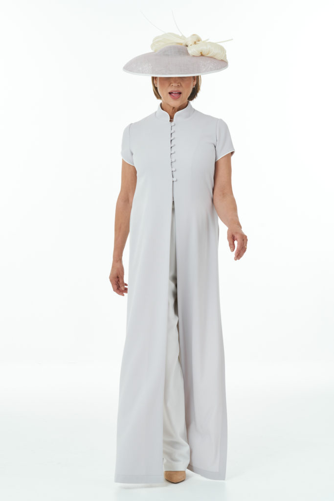 Oriental coat in Pebble and Ivory Trousers