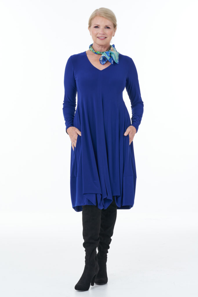 Long Sleeve Knit Bubble Dress in Royal