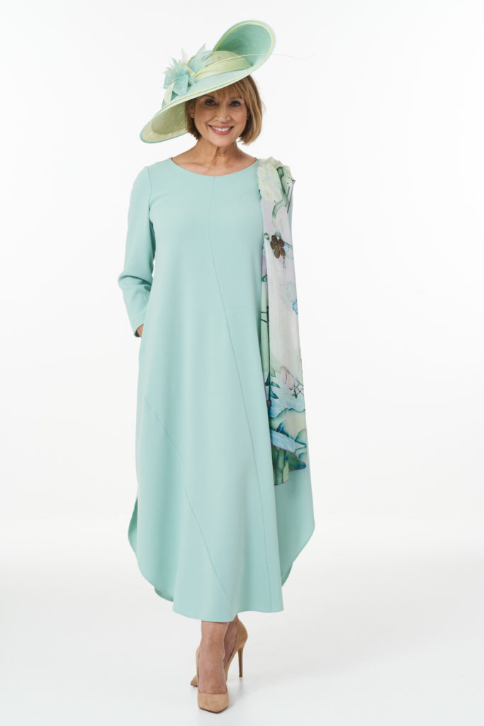 Contemporary Ankle Length Dress with Shirt Tail Hem in Mint