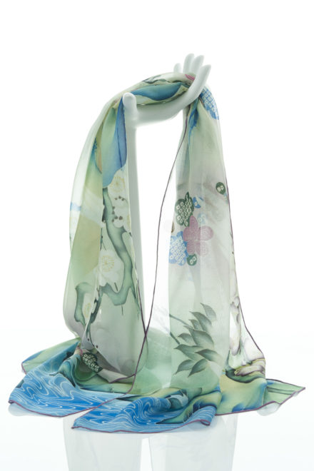 Japanese Kimono Crane Silk Chiffon Scarf