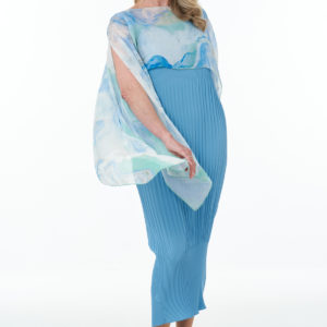 Sleeveless Pleated Waffle Dress in Wedgewood with fine art silk cape