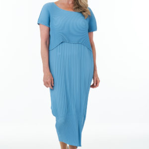 Sleeveless Pleated Waffle Dress in Wedgewood