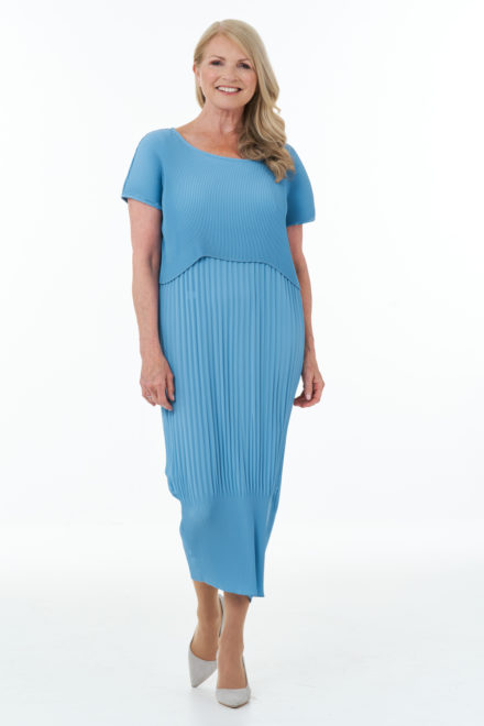 Sleeveless Pleated Waffle Dress in Wedgewood