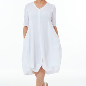 Short Sleeved Waffle Bubble Dress in White Casual Chic Collection