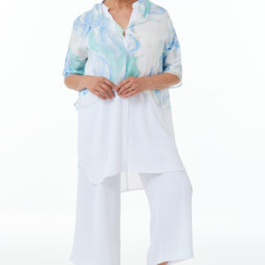 Waffle Cropped Trousers in White and Waffle Shirt in White with Fine Art Silk Top
