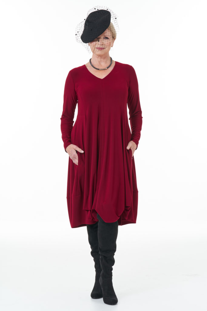 Long Sleeve Knit Bubble Dress in Wine casual Chic Collection