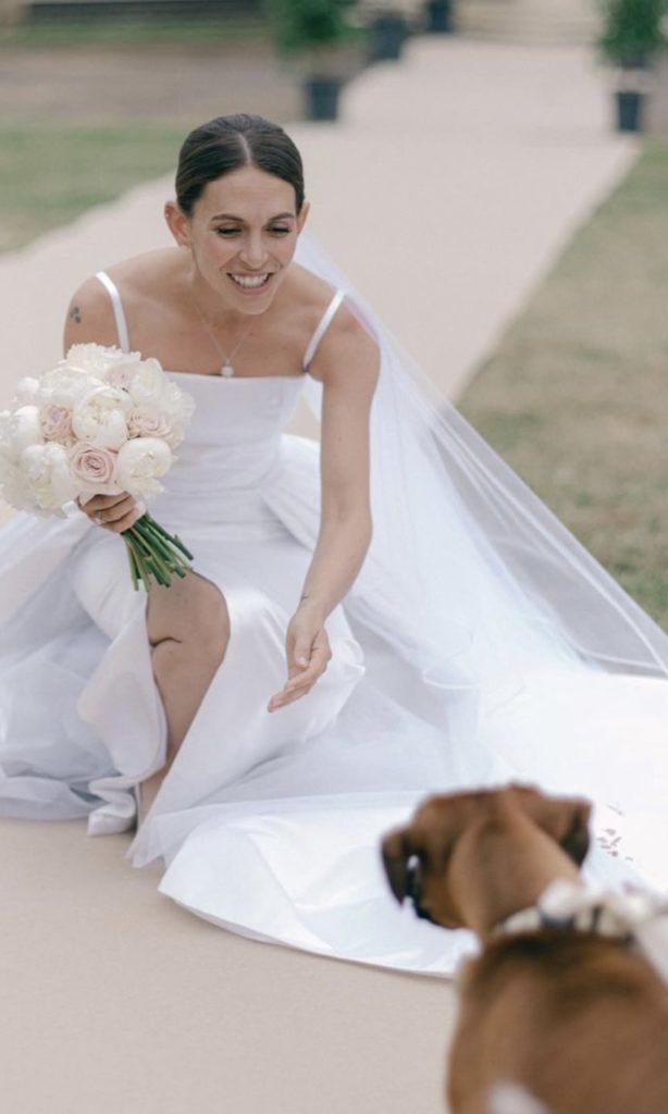 white satin glamourous wedding dress