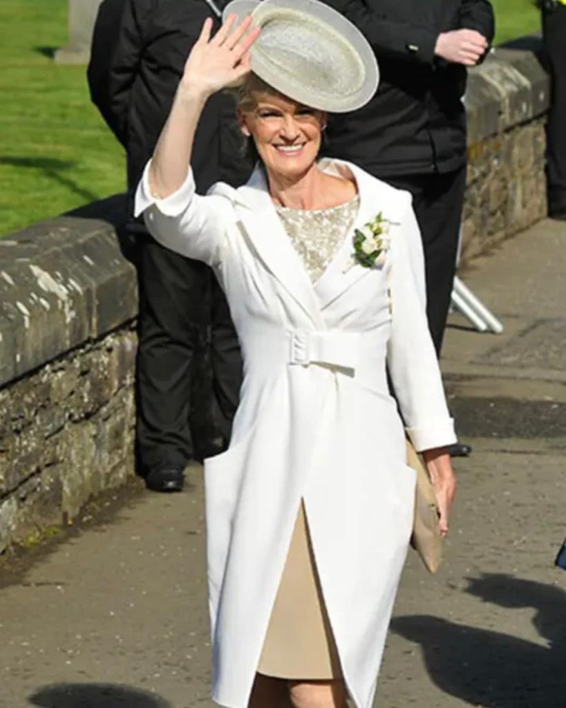 Judy Murray in cream coat and mink dress