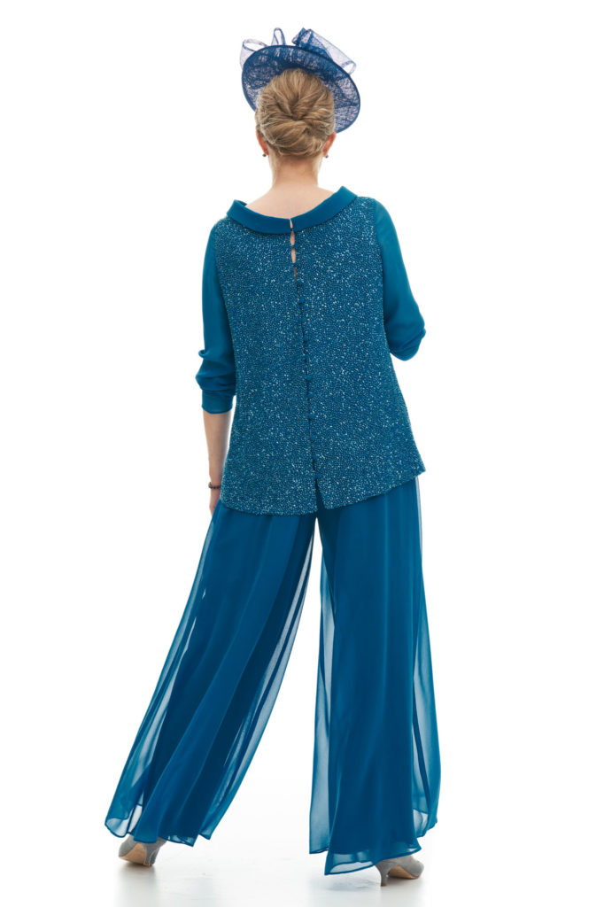 Beaded Silk Tunic And Wide Leg Silk Chiffon Palazzo Pants