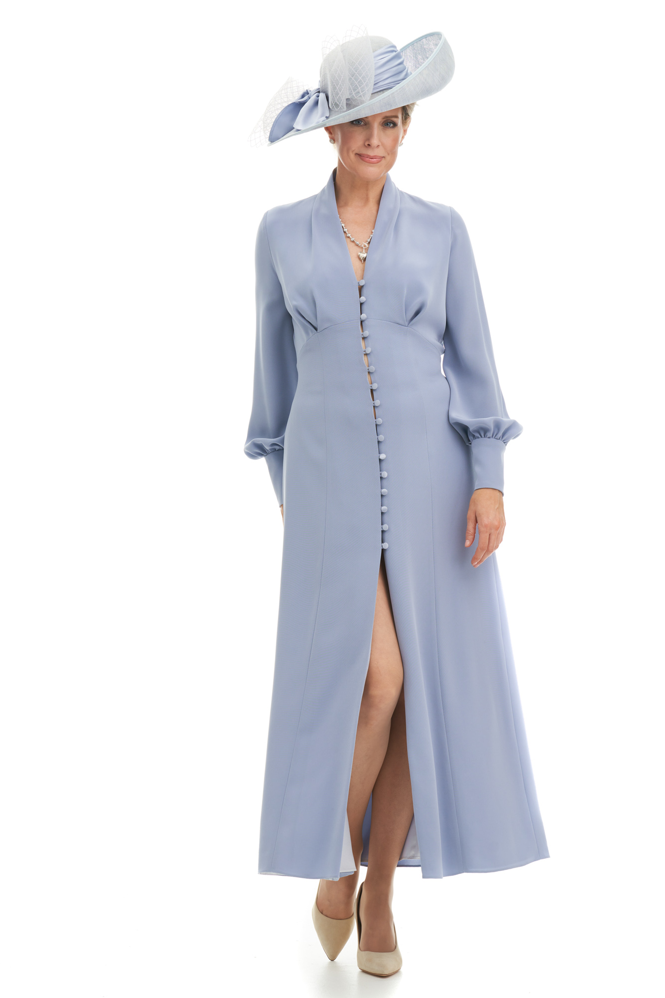 Forties Style Elegant Tea Length Button Front Dress Joyce Young