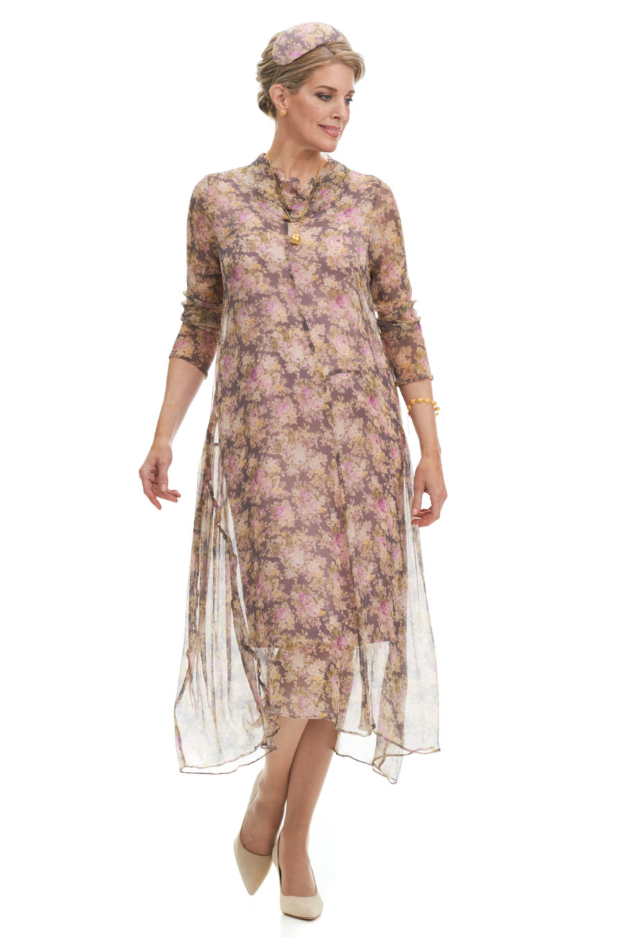 Vintage Print Silk Chiffon Floaty Dress